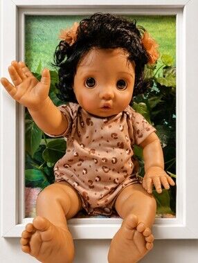 Anano "Peeka" Baby Doll Brown Skin Black Hair Big Eyes NWTs